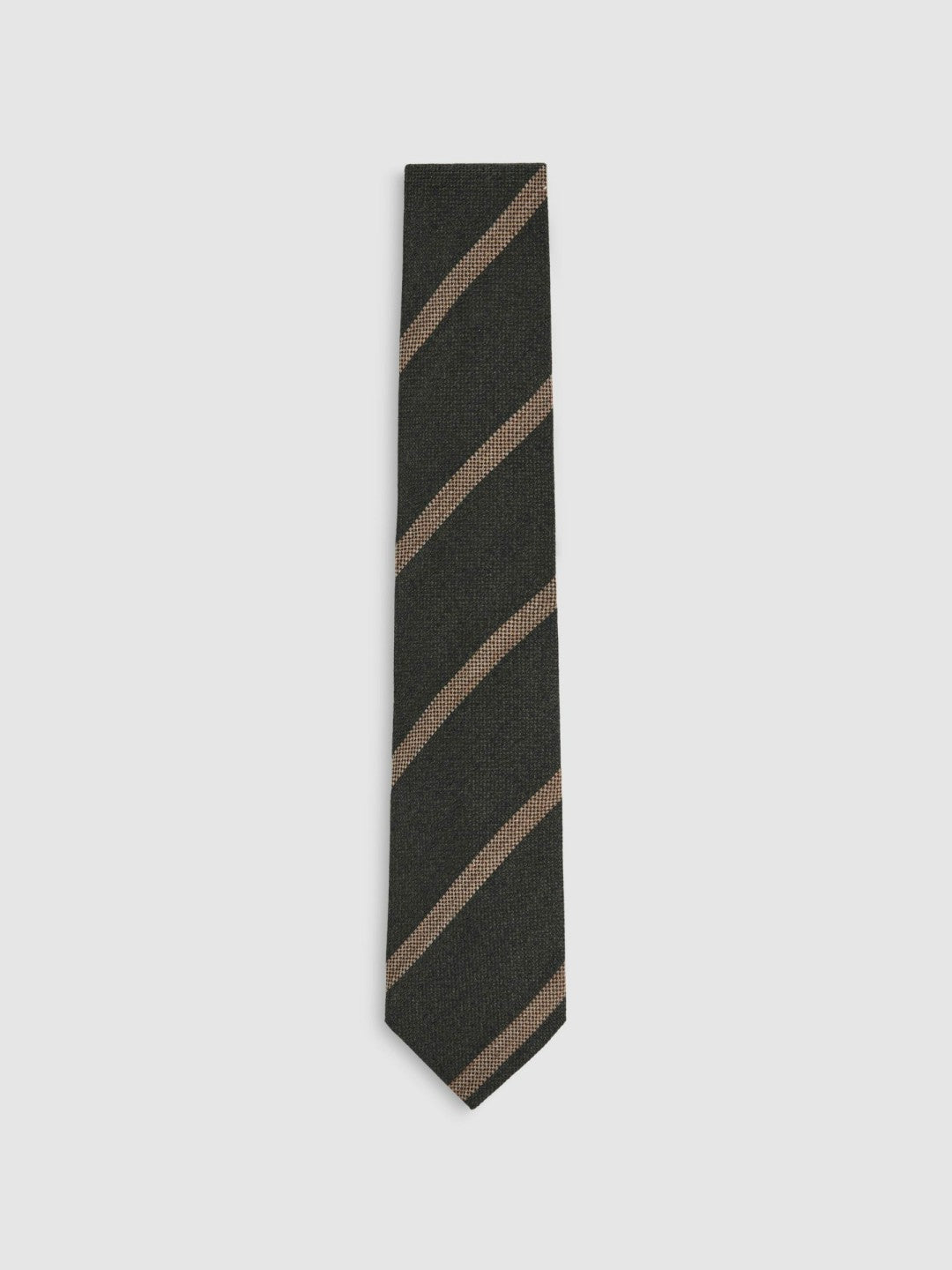 Men Wool-Silk Striped Tie in Forest Green