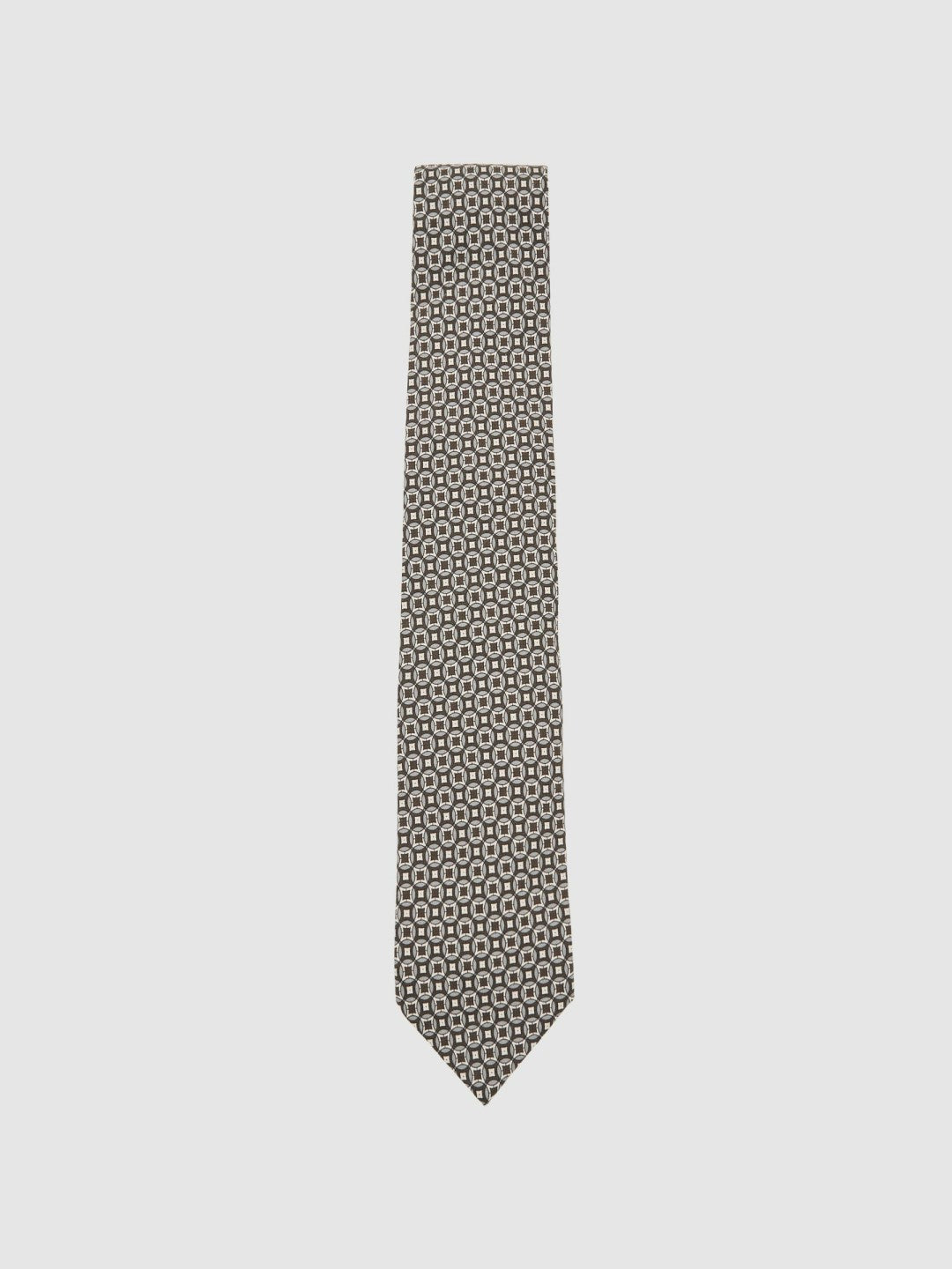 Men Silk Geometric-Print Tie in Chocolate Brown Multi