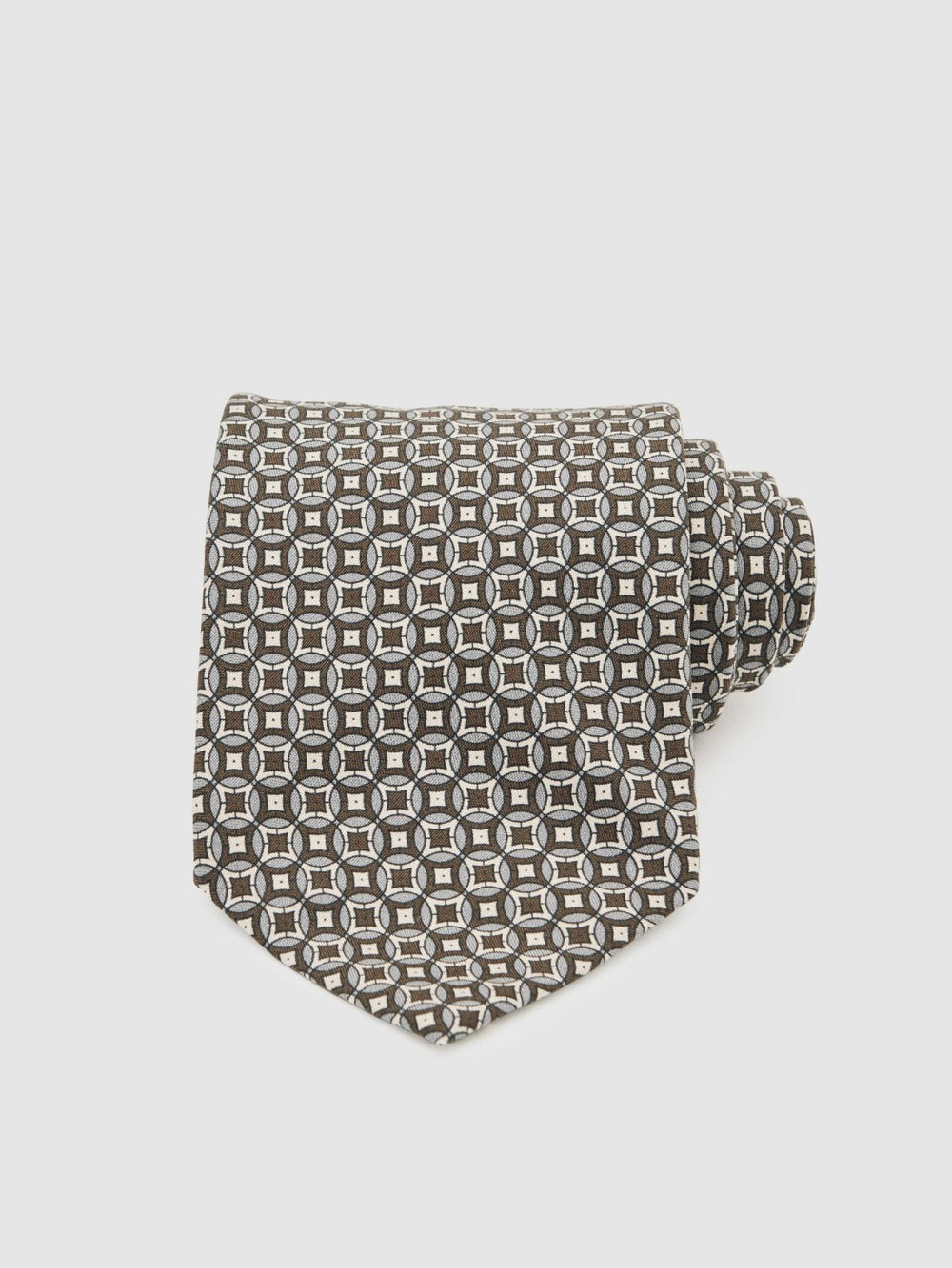 Men Silk Geometric-Print Tie in Chocolate Brown Multi