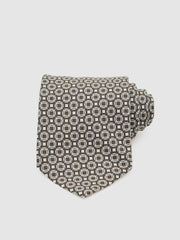 Men Silk Geometric-Print Tie in Chocolate Brown Multi