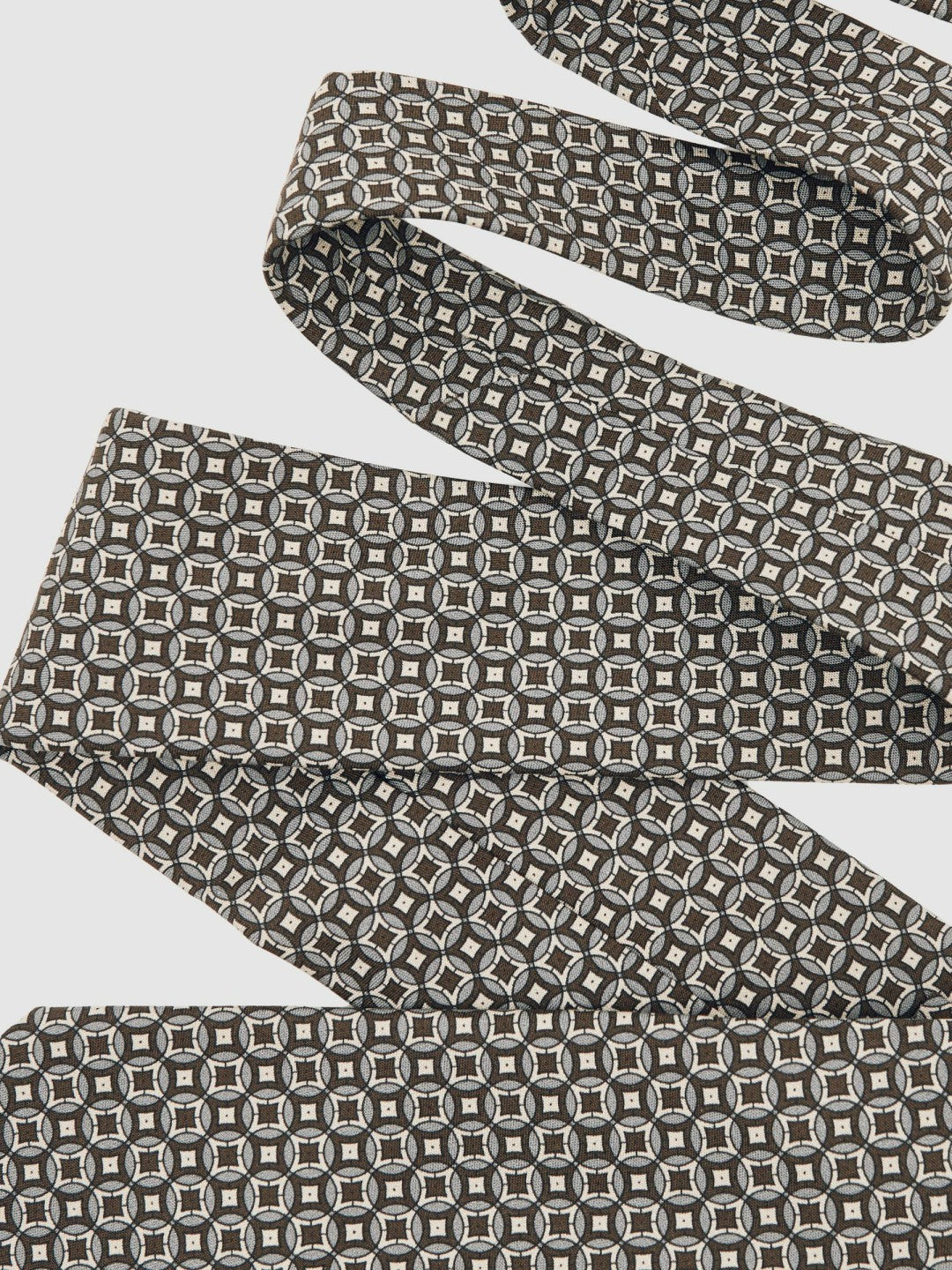 Men Silk Geometric-Print Tie in Chocolate Brown Multi