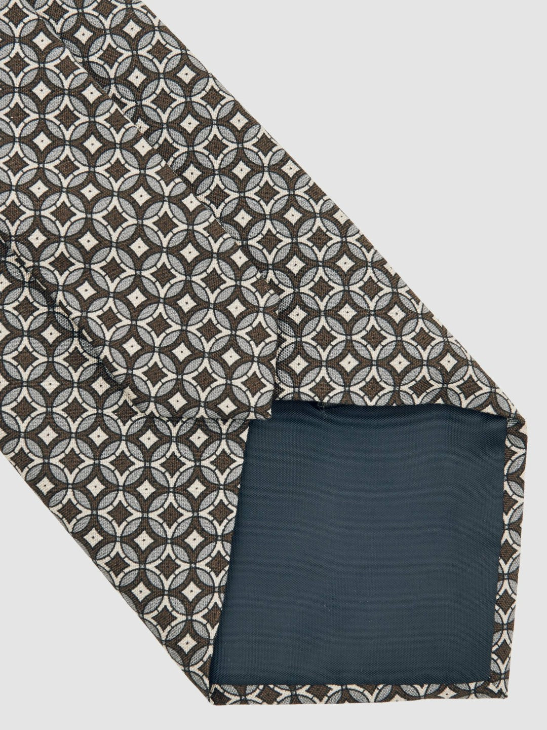 Men Silk Geometric-Print Tie in Chocolate Brown Multi