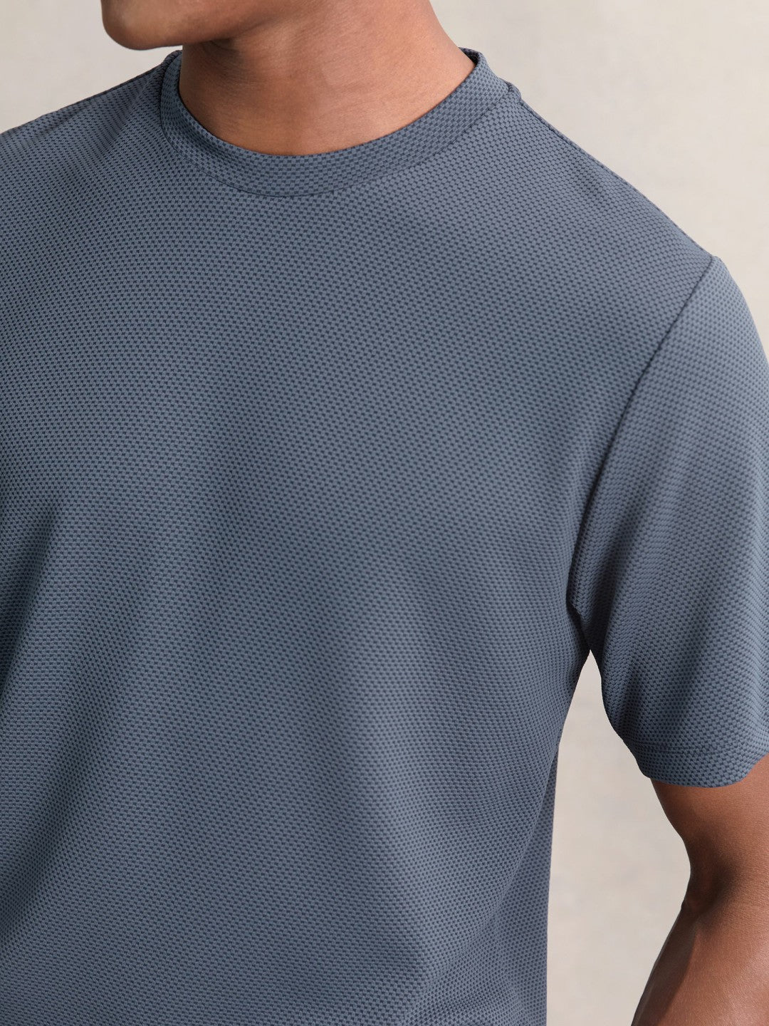Men Textured Crew-Neck T-Shirt in Airforce Blue