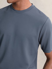 Men Textured Crew-Neck T-Shirt in Airforce Blue
