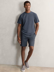 Men Textured Crew-Neck T-Shirt in Airforce Blue
