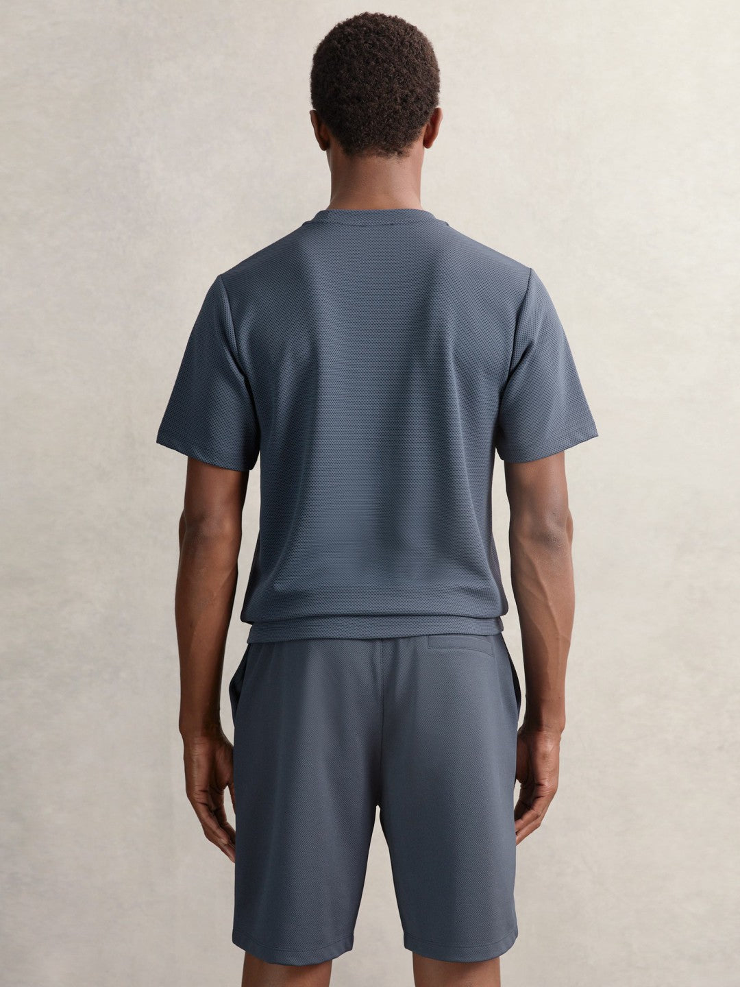 Men Textured Crew-Neck T-Shirt in Airforce Blue