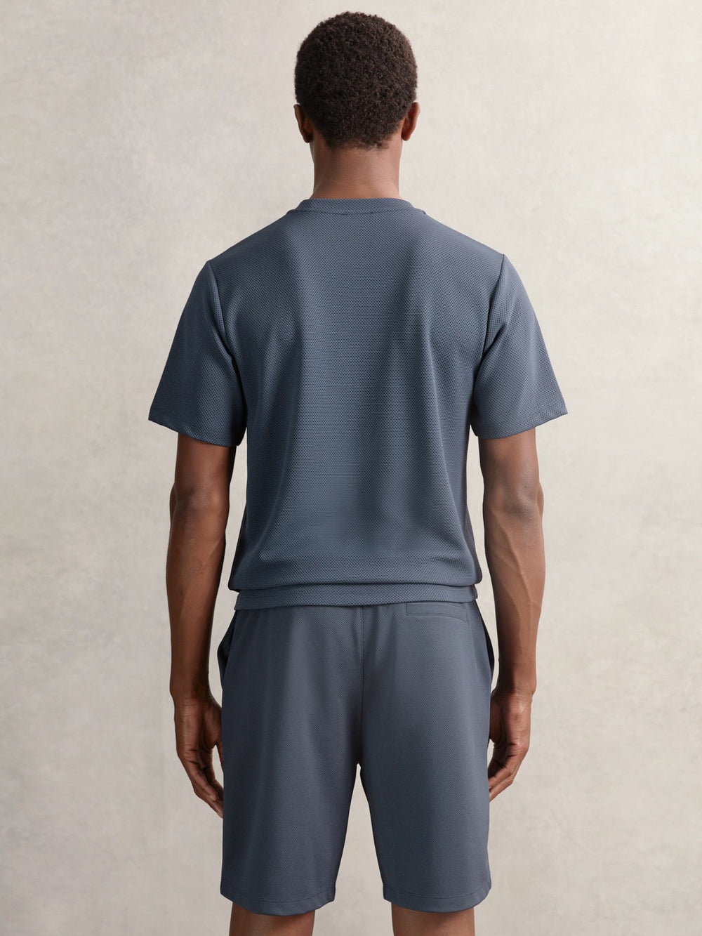 Men Textured Crew-Neck T-Shirt in Airforce Blue