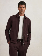 Men Interlock Zip Through Overshirt in Cherry Red