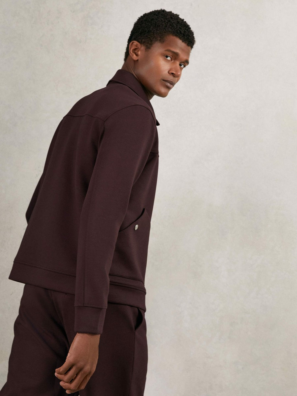 Men Interlock Zip Through Overshirt in Cherry Red