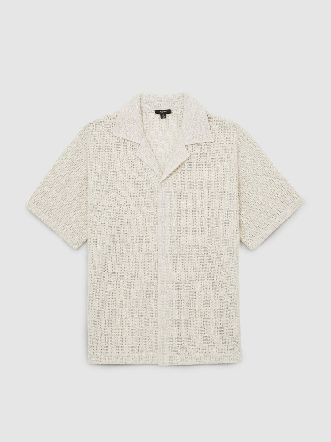 Men Cotton-Blend Crochet Shirt in Off White