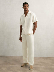 Men Cotton-Blend Crochet Shirt in Off White