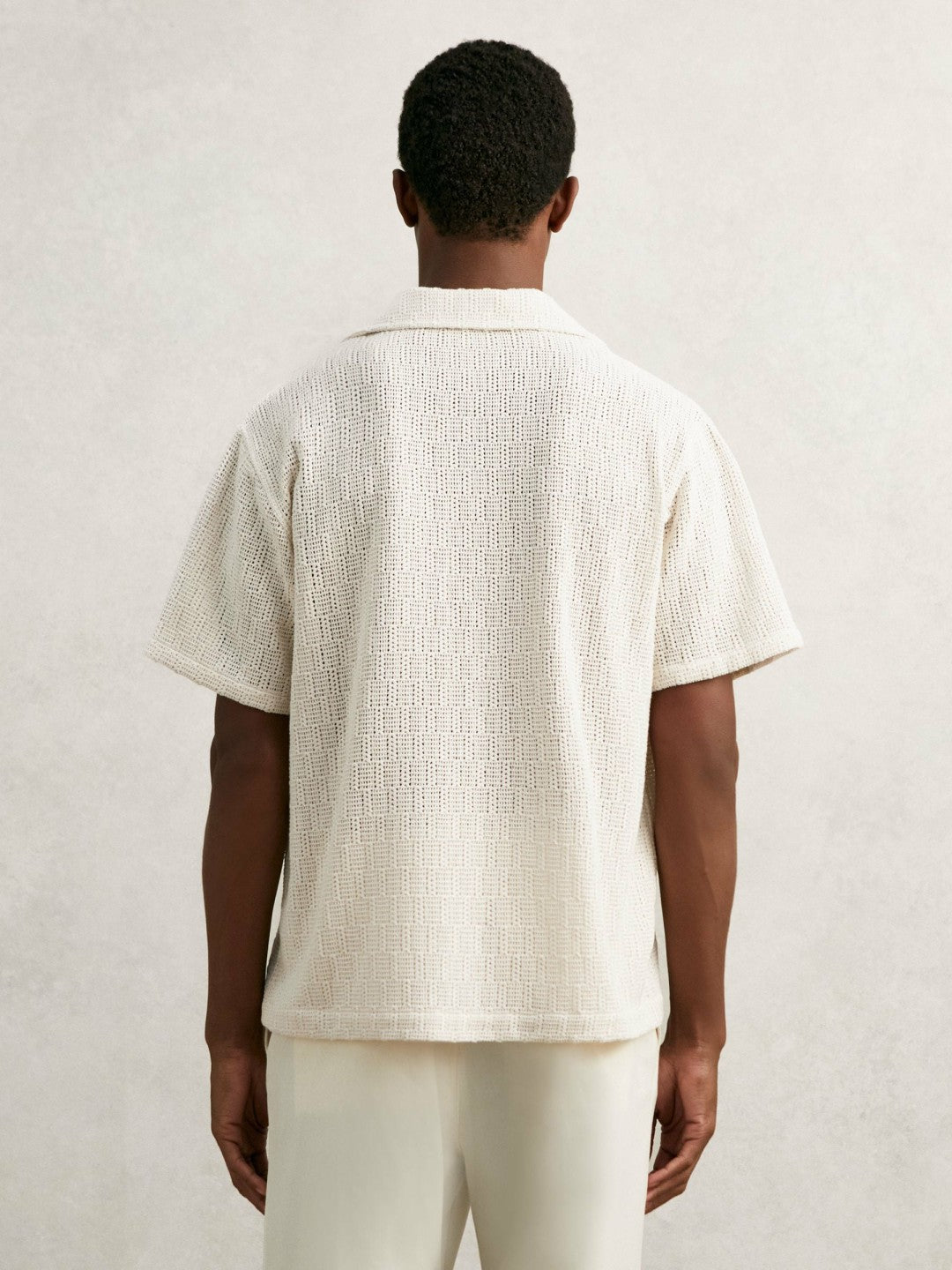 Men Cotton-Blend Crochet Shirt in Off White