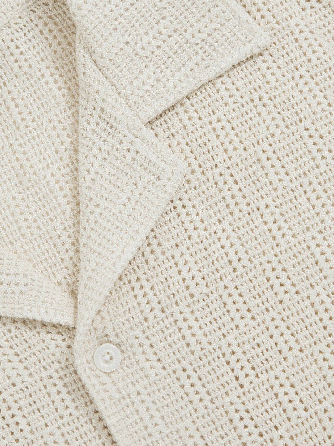 Men Cotton-Blend Crochet Shirt in Off White