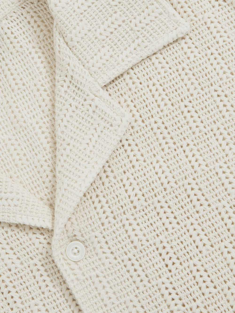 Men Cotton-Blend Crochet Shirt in Off White