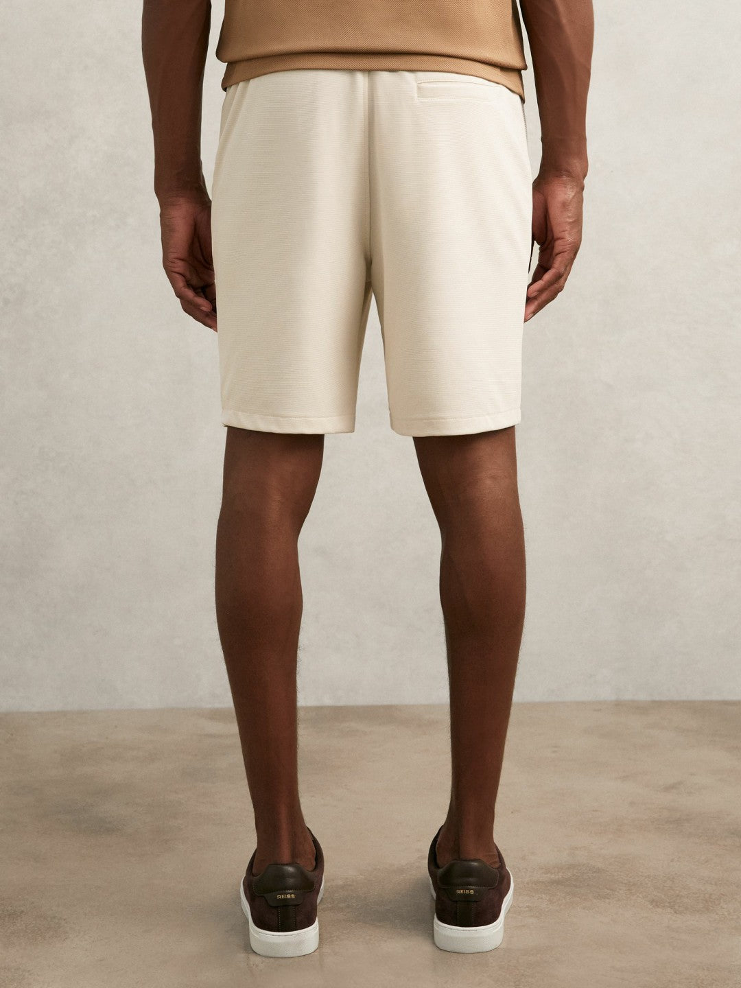 Men Textured Drawstring Shorts in Stone