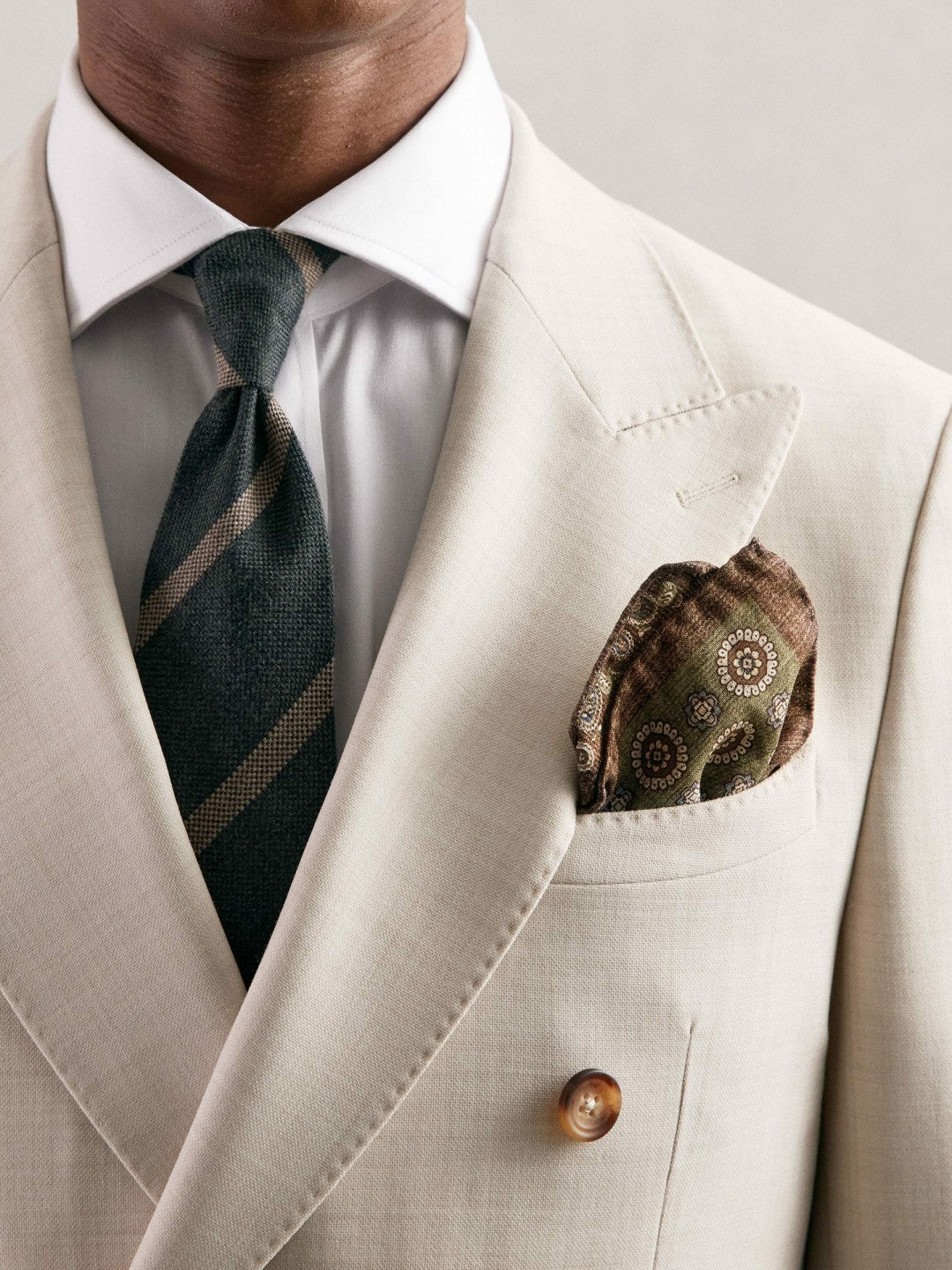 Men Silk Medallion Paisley Pocket Square in Sage