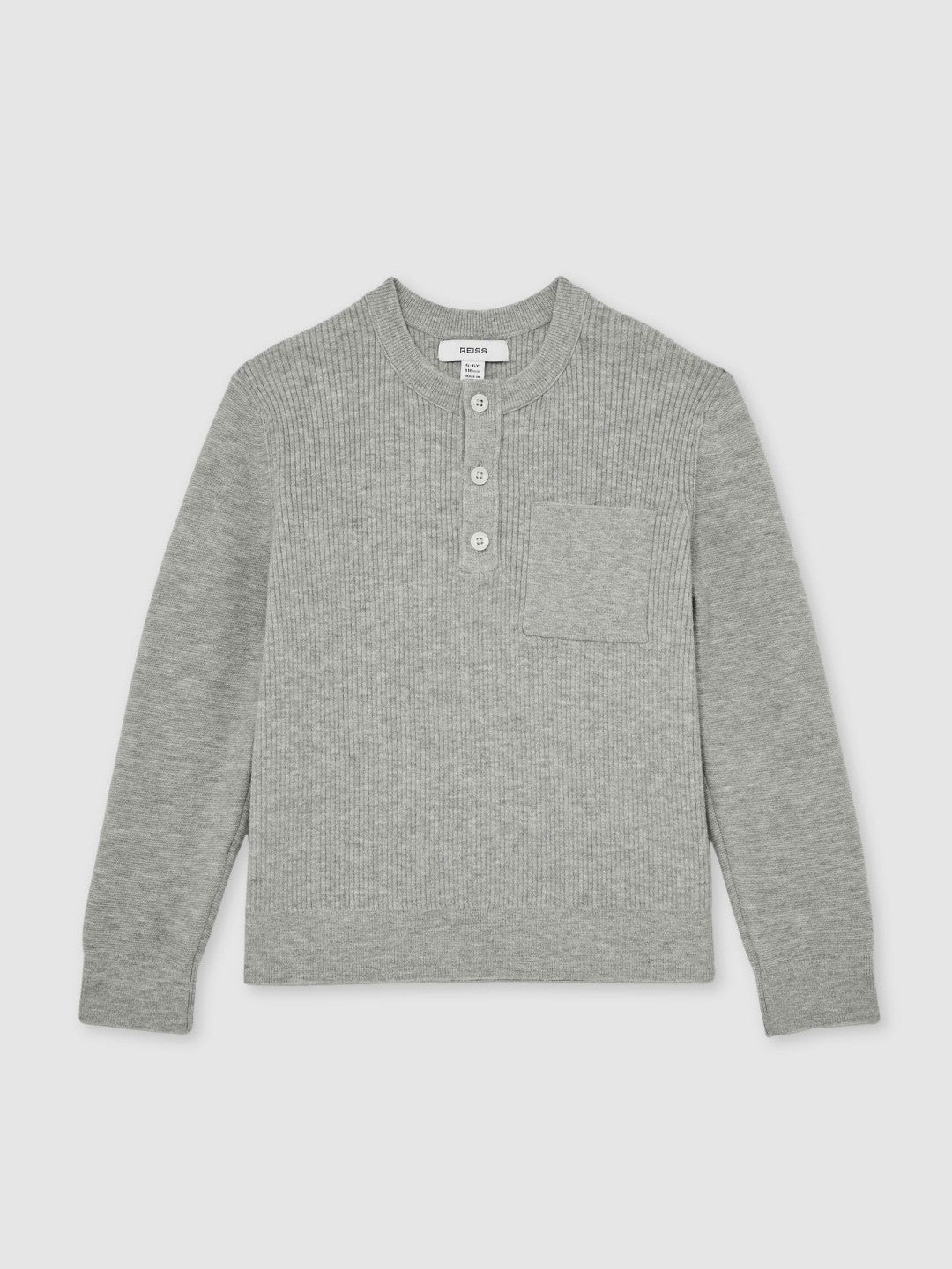 Children & Baby 13-14 yrs Cotton-Blend Rib-Knit Henley Top in Mid Grey Melange