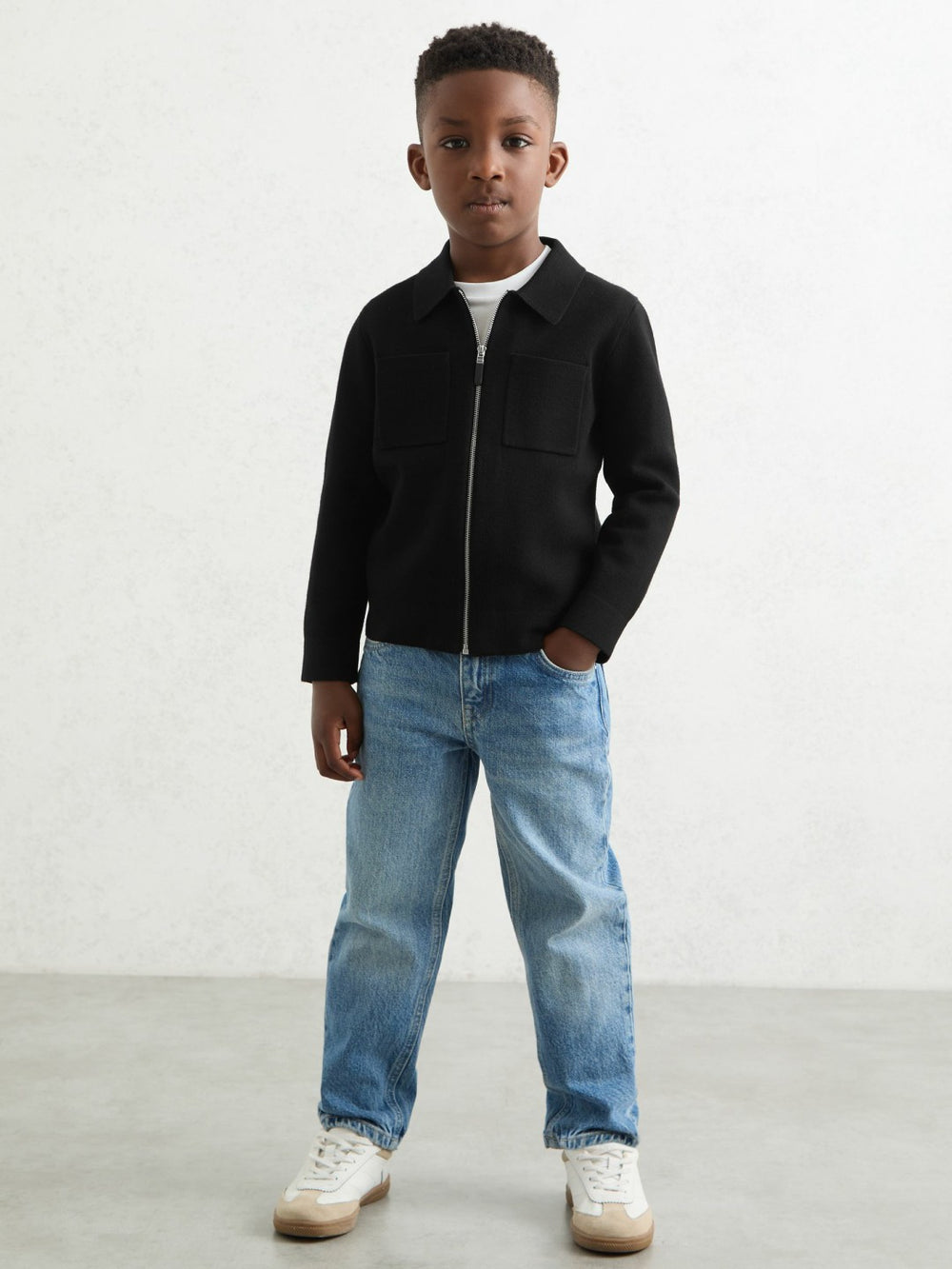 Children & Baby 3-9 yrs Knitted Zip-Through Cardigan in Black