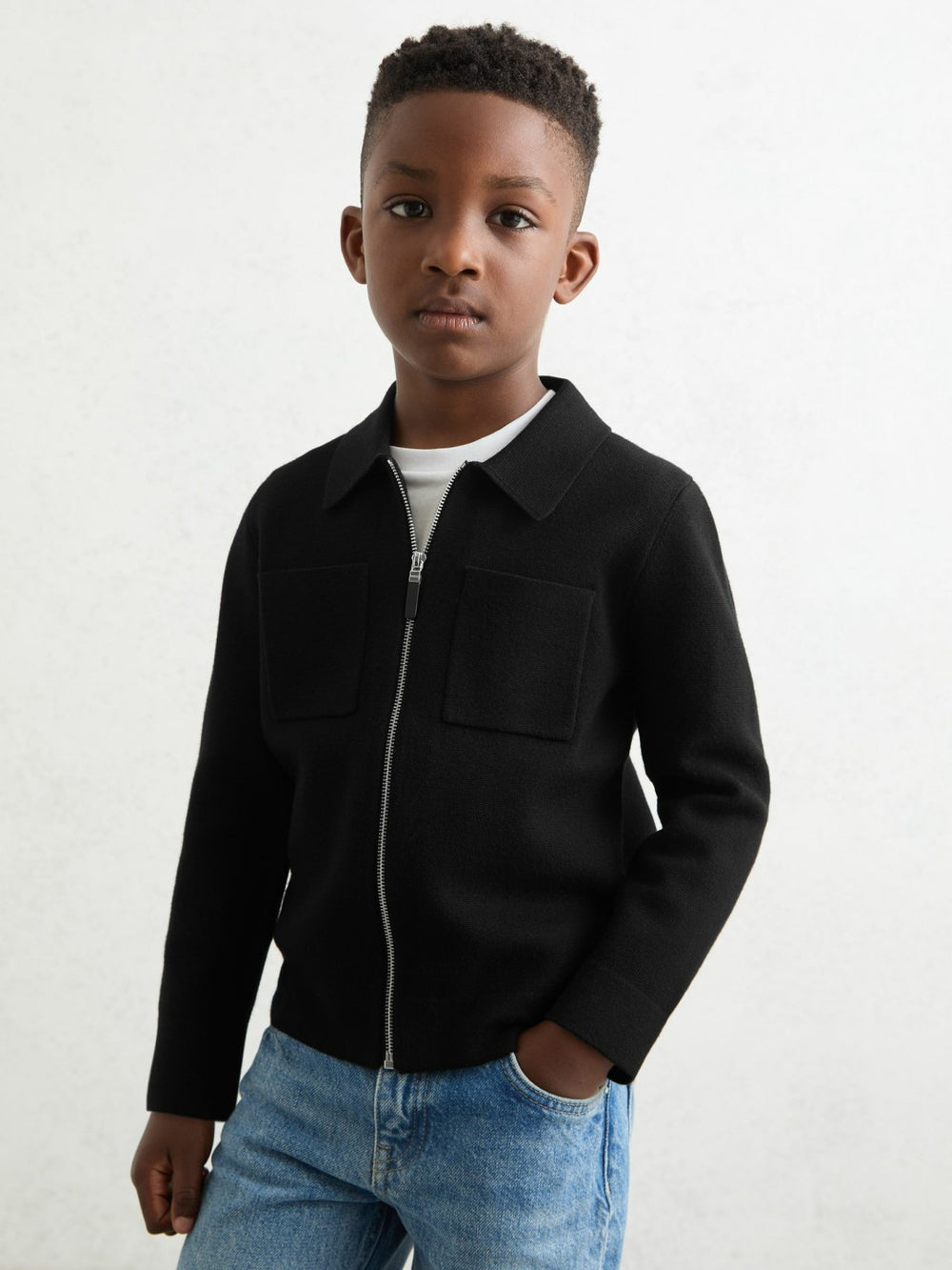 Children & Baby 3-9 yrs Knitted Zip-Through Cardigan in Black