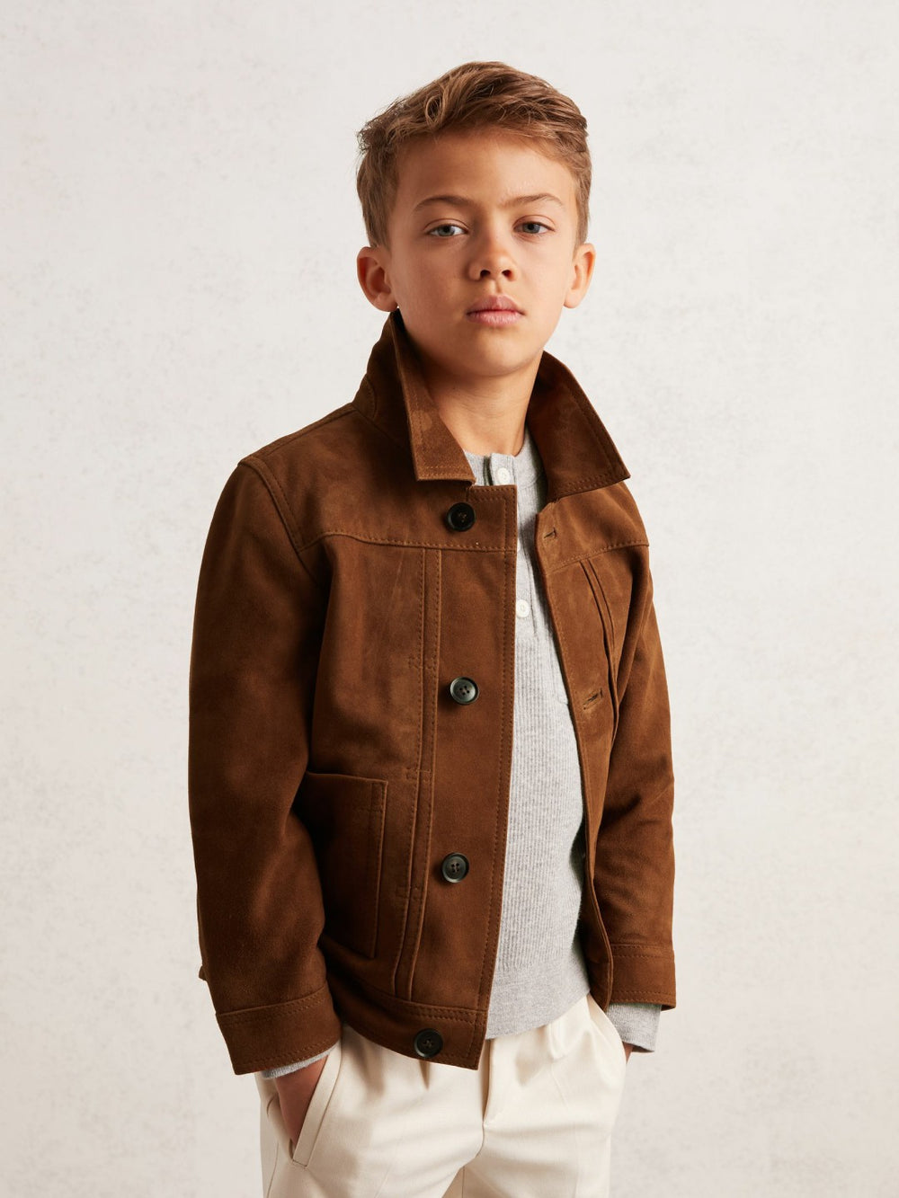 Children & Baby 13-14 yrs Suede Worker Jacket in Tobacco Brown