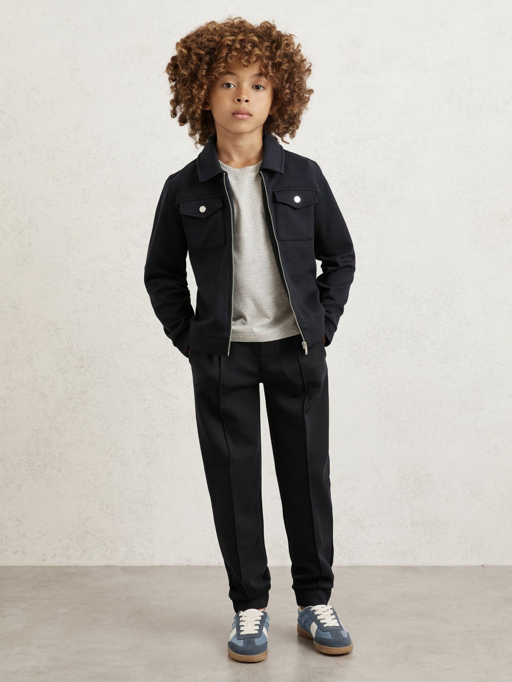 Children & Baby 3-9 yrs Interlock Zip Through Overshirt in Navy Blue