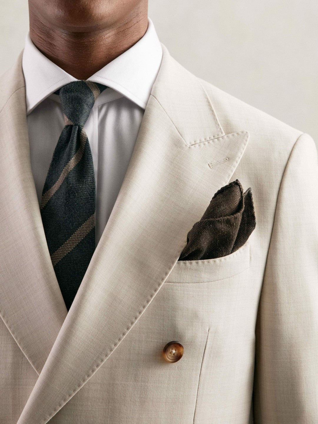 Men Silk Blend Herringbone Pocket Square in Chocolate Brown