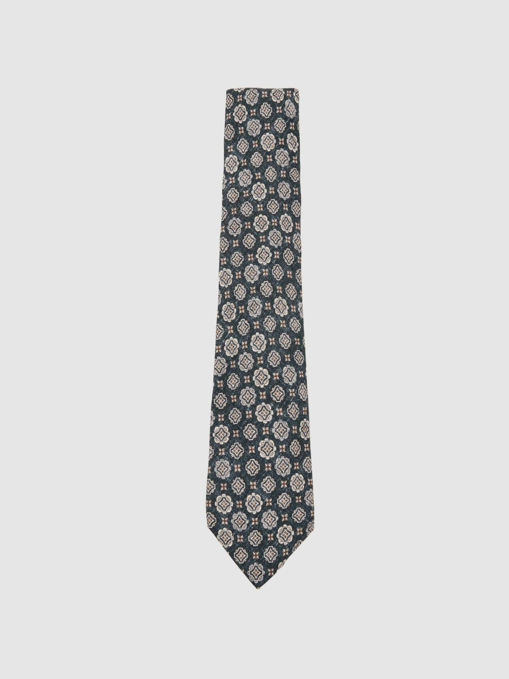 Men Silk Medallion Print Tie in Indigo Melange