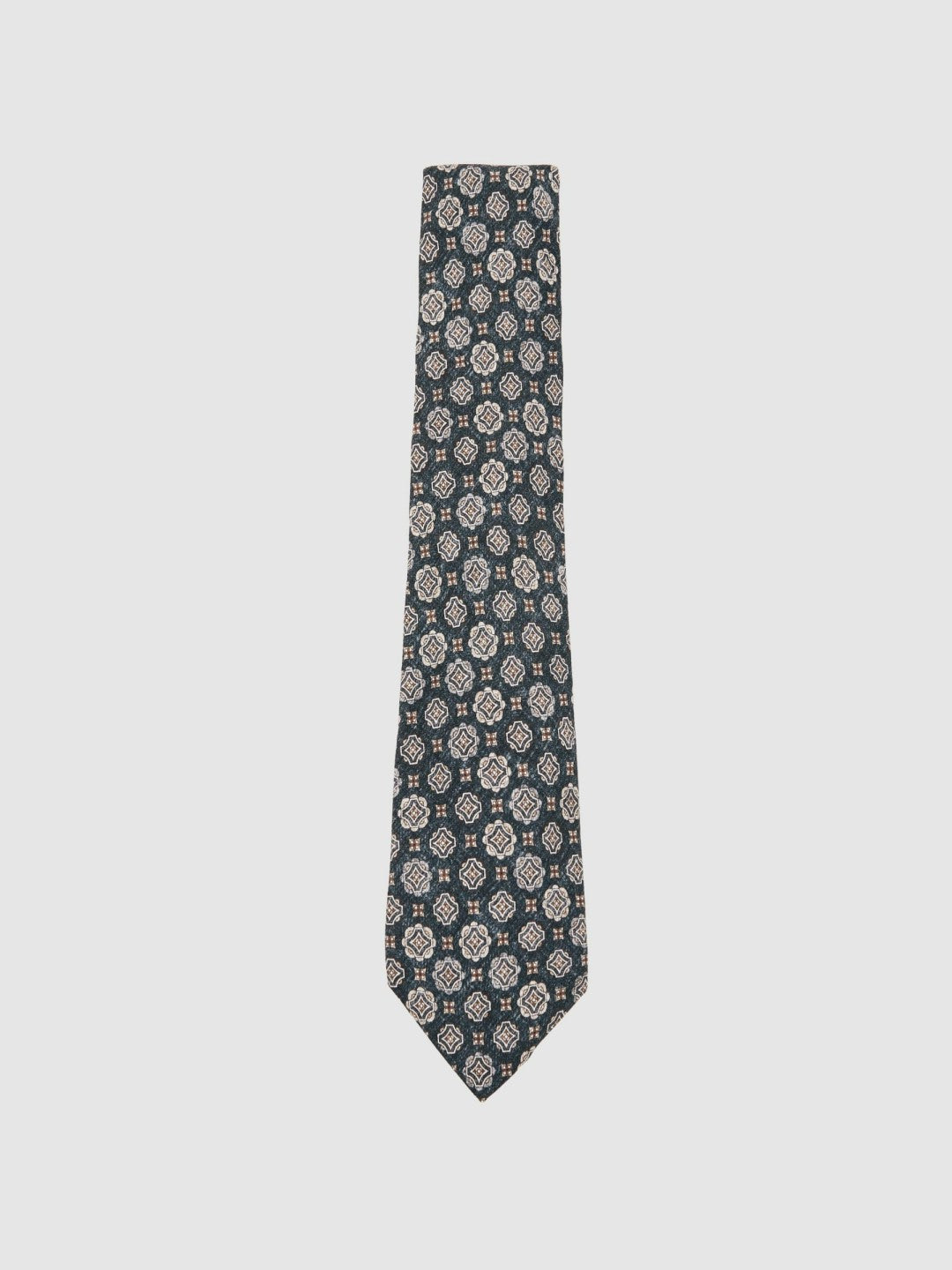 Men Silk Medallion Print Tie in Indigo Melange