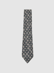 Men Silk Medallion Print Tie in Indigo Melange