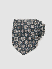 Men Silk Medallion Print Tie in Indigo Melange