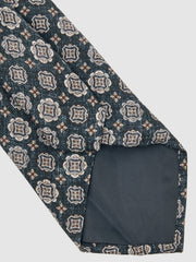Men Silk Medallion Print Tie in Indigo Melange