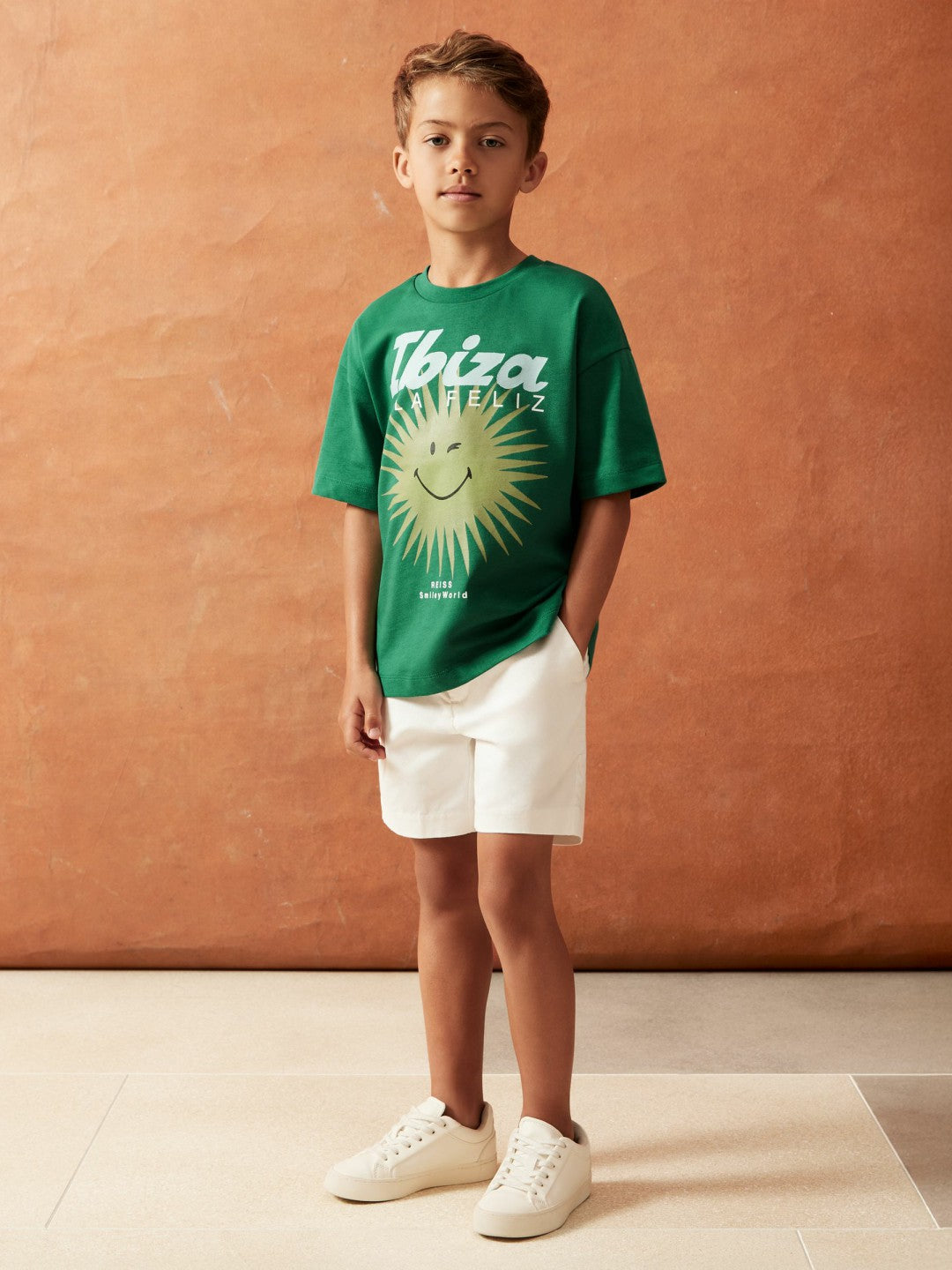 Children & Baby 3-9 yrs SmileyWorld Sun Motif T-Shirt in Bright Green