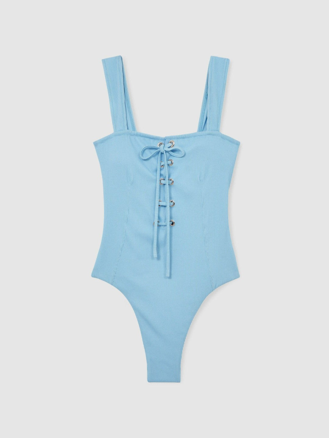 Women Ribbed Lace-Up Swimsuit in Blue