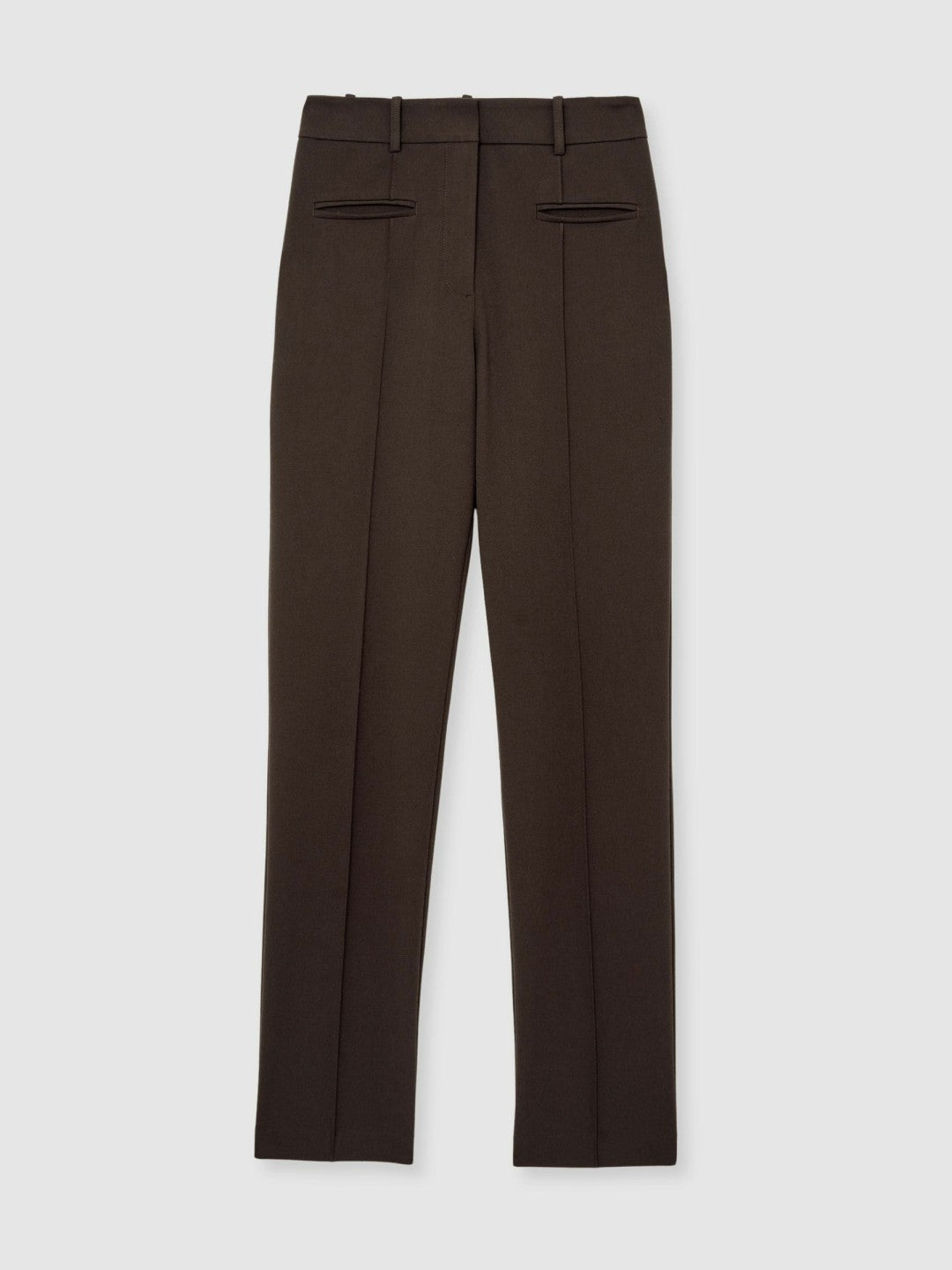 Women Petite Pintuck Tapered Trousers in Chocolate Brown