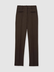 Women Petite Pintuck Tapered Trousers in Chocolate Brown