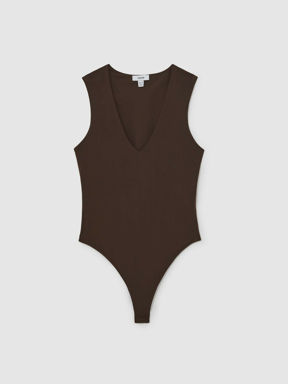 Women V-Neck Sleeveless Bodysuit in Chocolate Brown