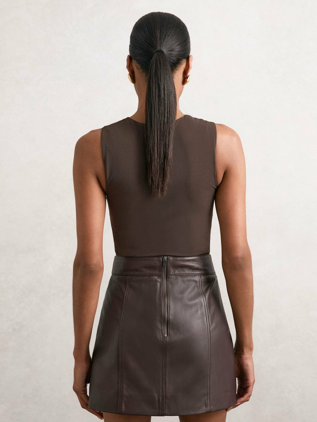 Women V-Neck Sleeveless Bodysuit in Chocolate Brown