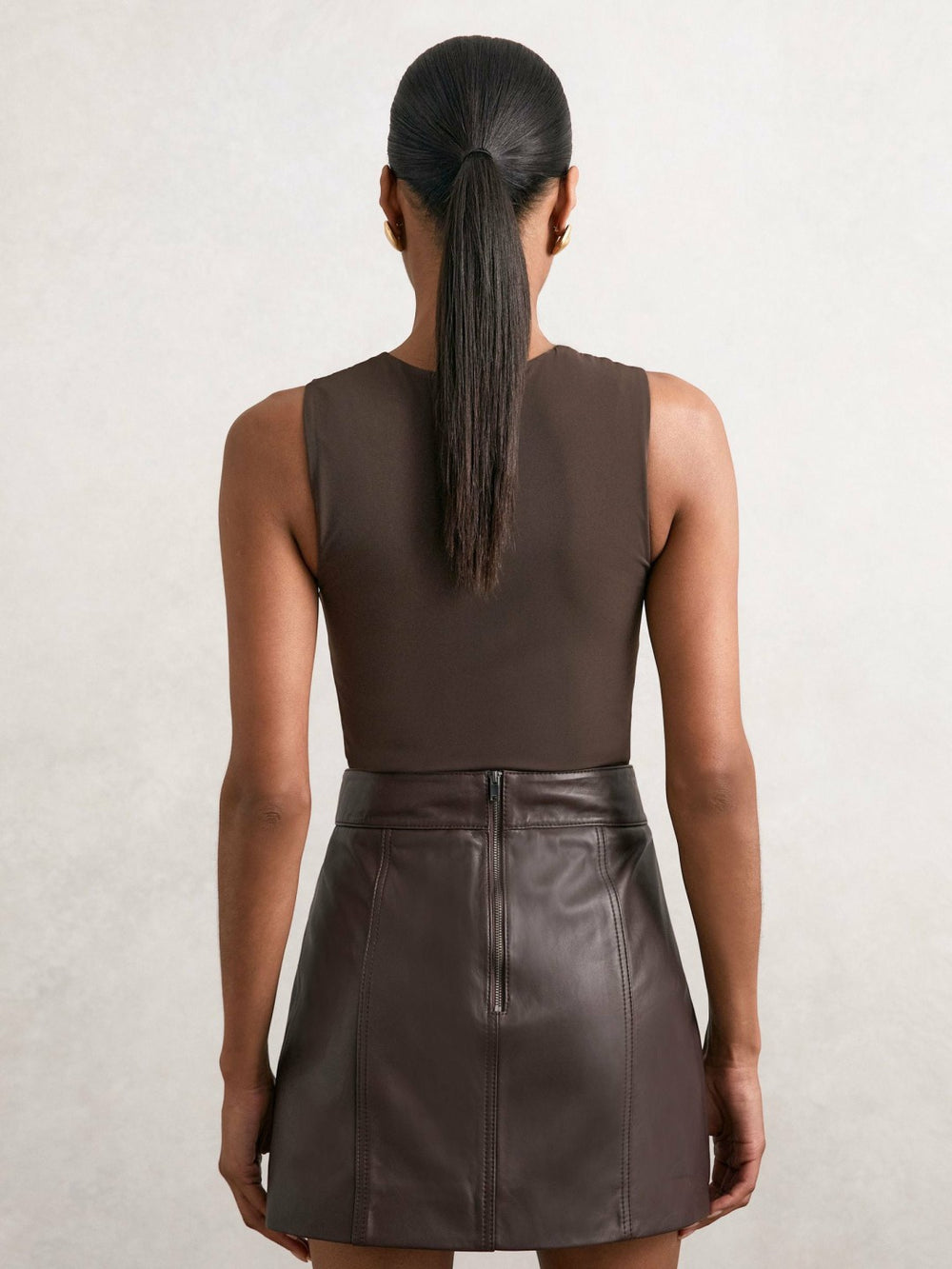 Women V-Neck Sleeveless Bodysuit in Chocolate Brown