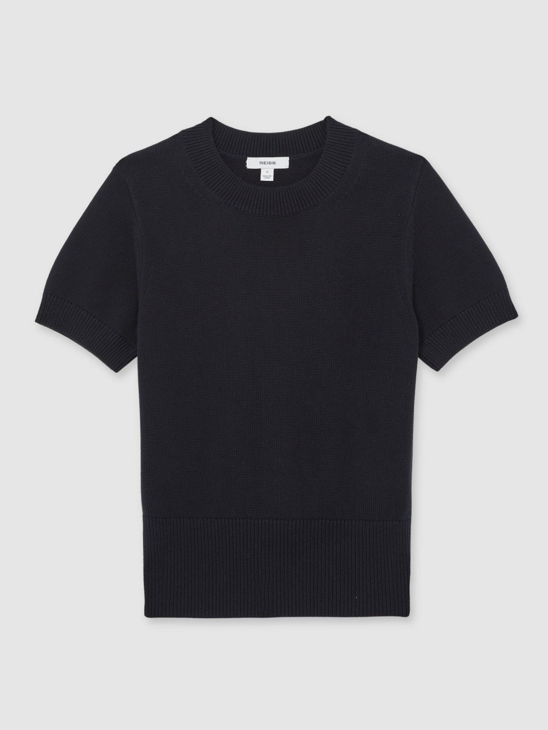 Women Cotton And Wool Crew-Neck Top in Navy