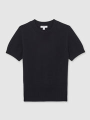Women Cotton And Wool Crew-Neck Top in Navy