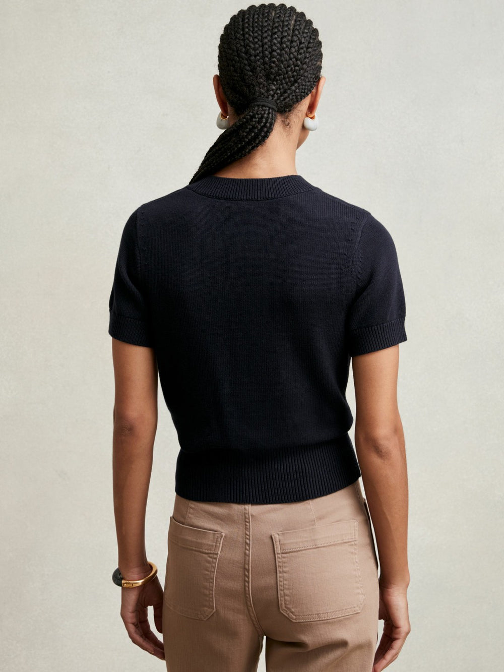 Women Cotton And Wool Crew-Neck Top in Navy