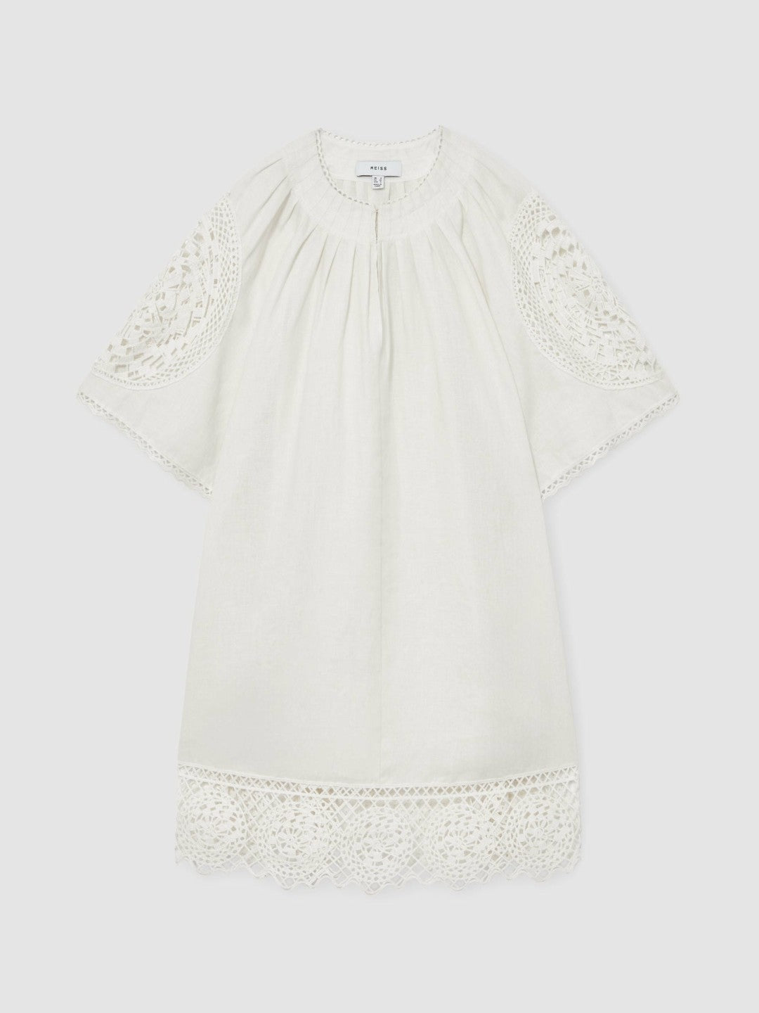 Women Linen Embroidered Shift Dress in Ivory