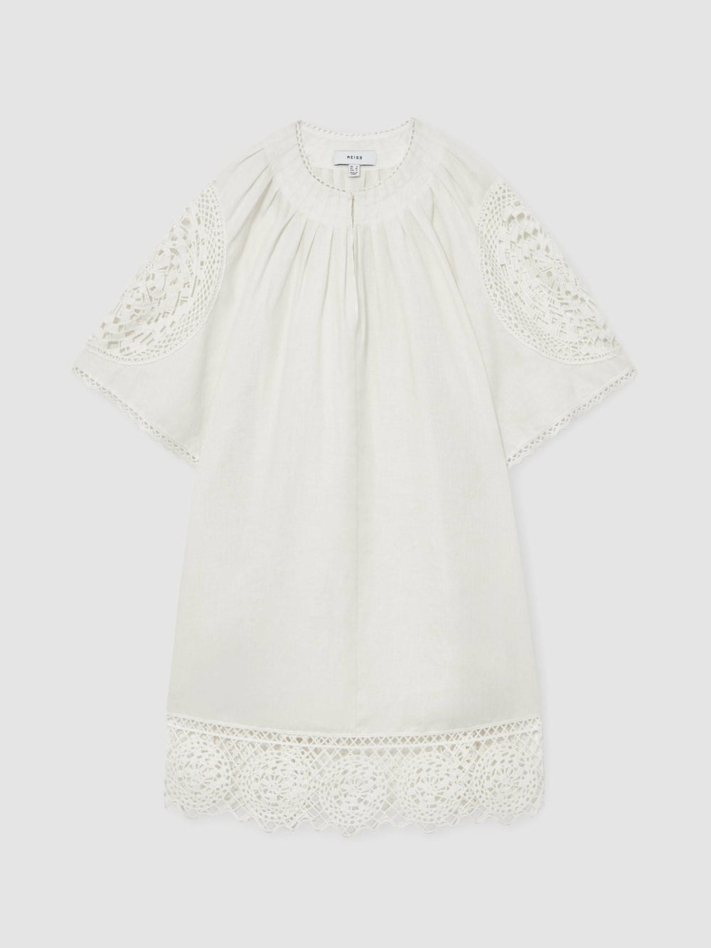 Women Linen Embroidered Shift Dress in Ivory