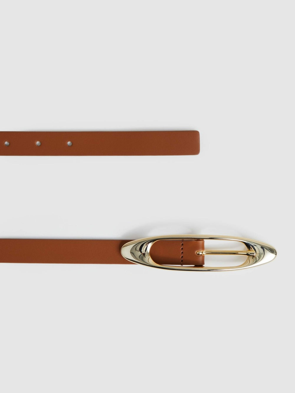 Women Leather Oval-Buckle Belt in Tan
