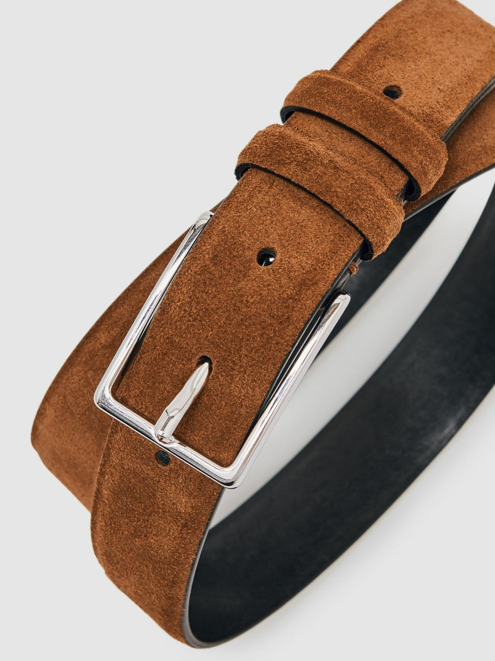Men Suede Belt in Tobacco Brown