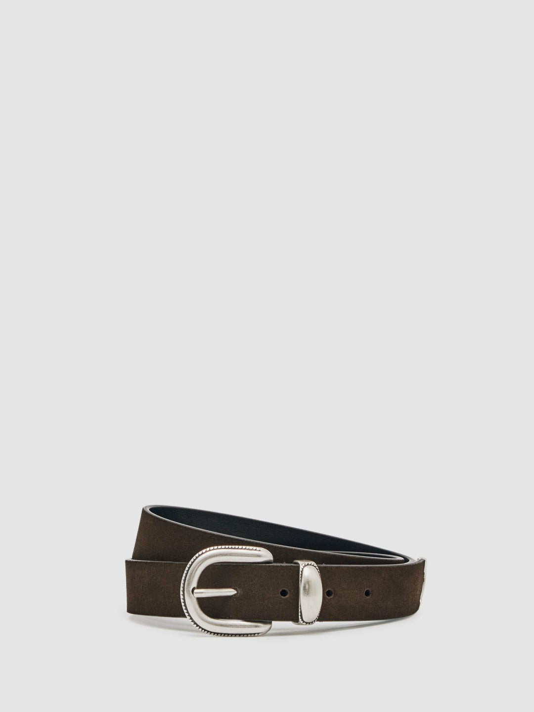 Men Suede Western-Style Belt in Dark Brown