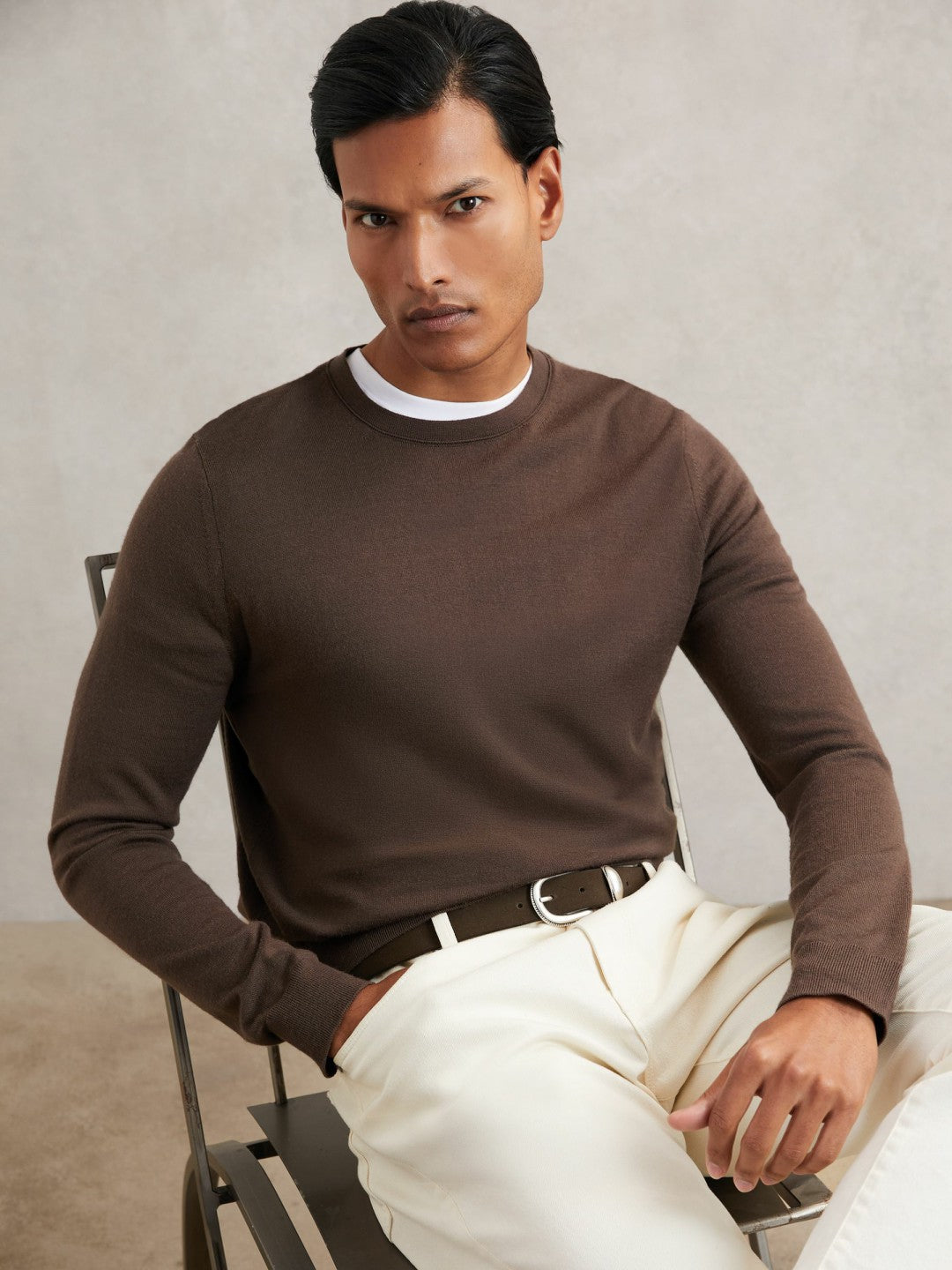Men Suede Western-Style Belt in Dark Brown