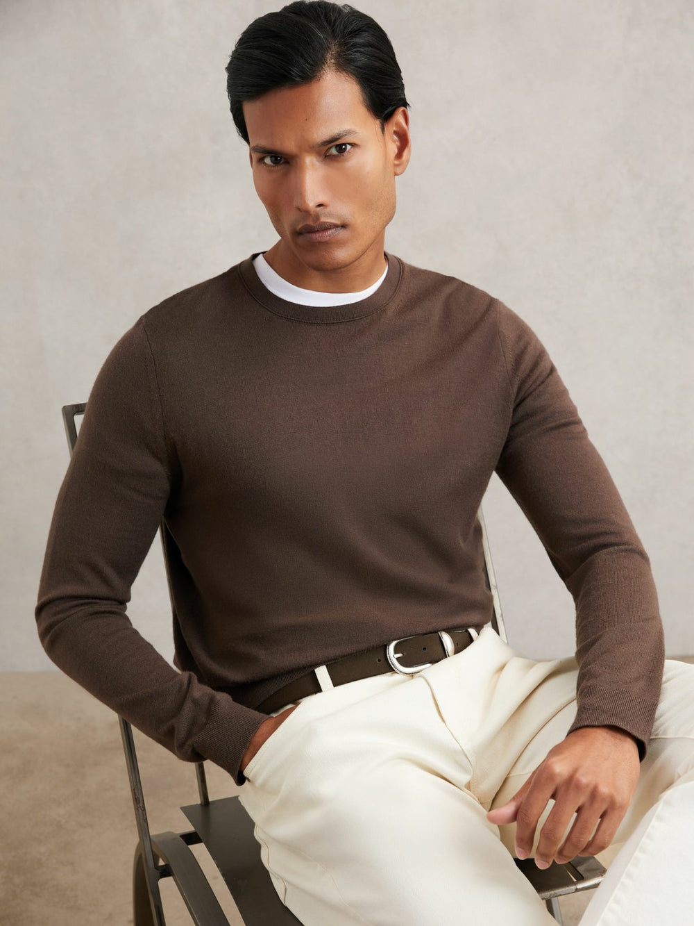 Men Suede Western-Style Belt in Dark Brown