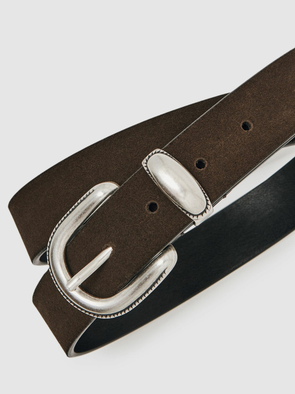 Men Suede Western-Style Belt in Dark Brown