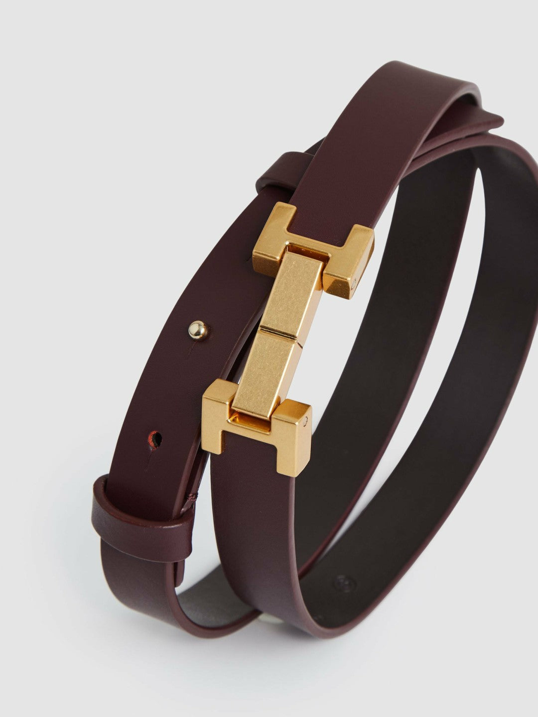 Women Leather Square Hinge Belt in Burgundy